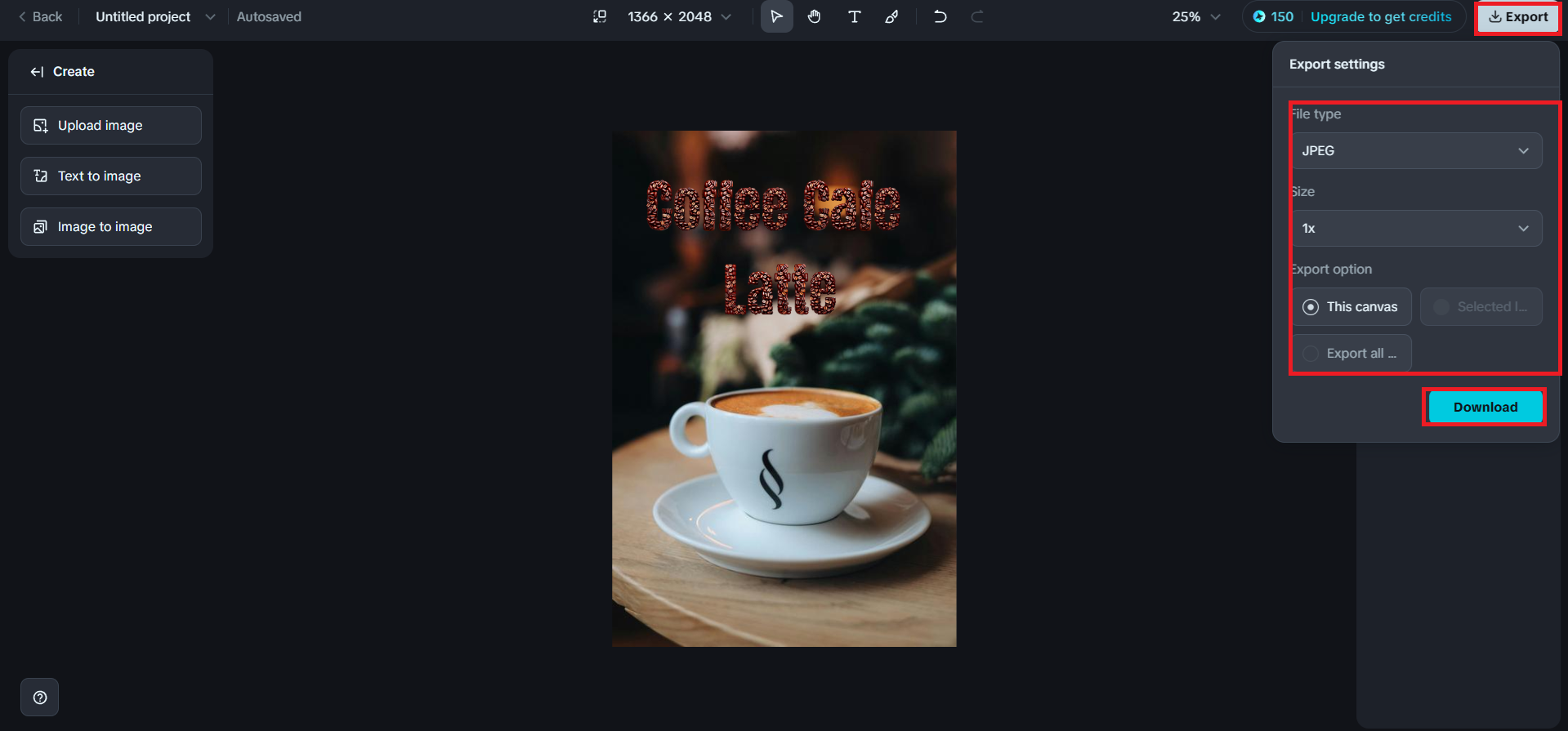 Export and download optons