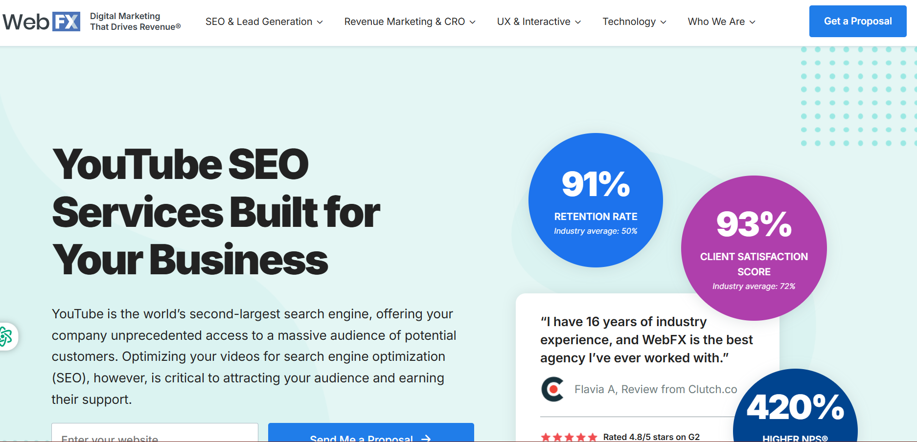 Antara muka syarikat WebFX YouTube SEO