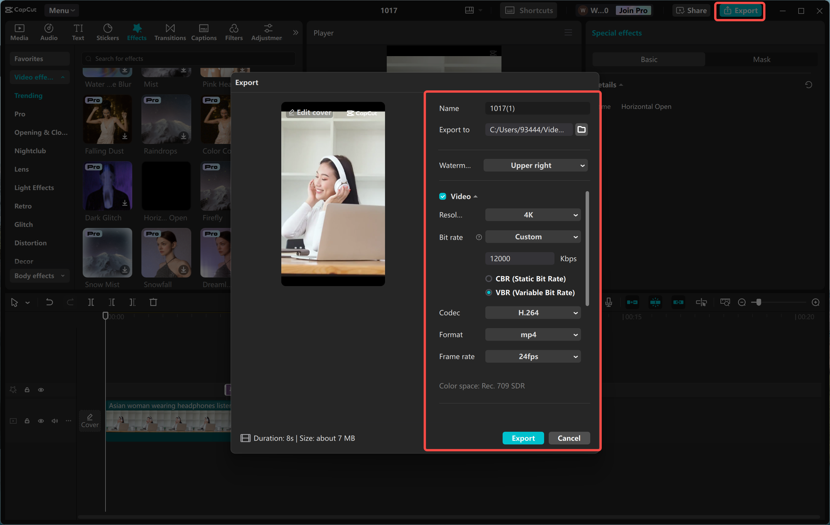 Експорт відео після зміни розміру в редакторі відео на робочому столі CapCut