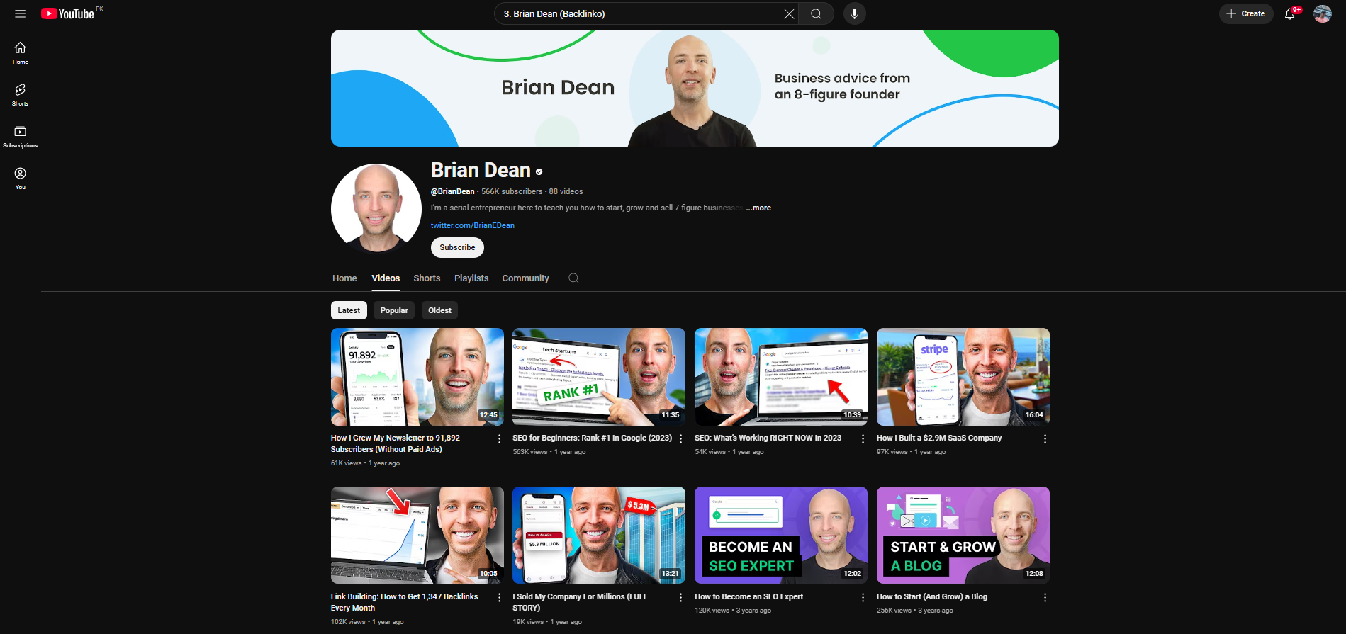 Brian Dean (Backlinko) - pertumbuhan berharga penggodaman saluran YouTube