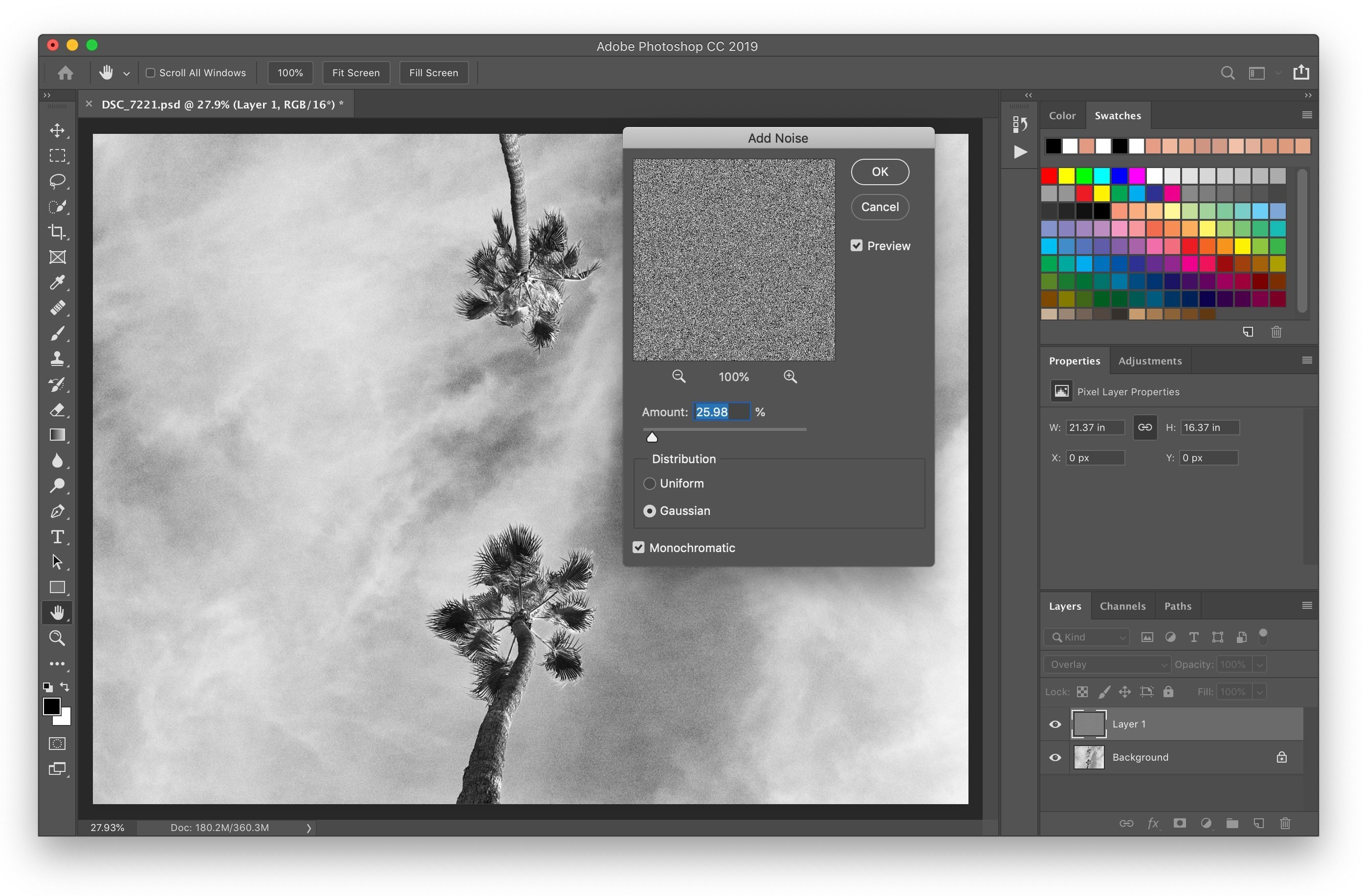 Showing how to add noise in Photoshop in simple steps