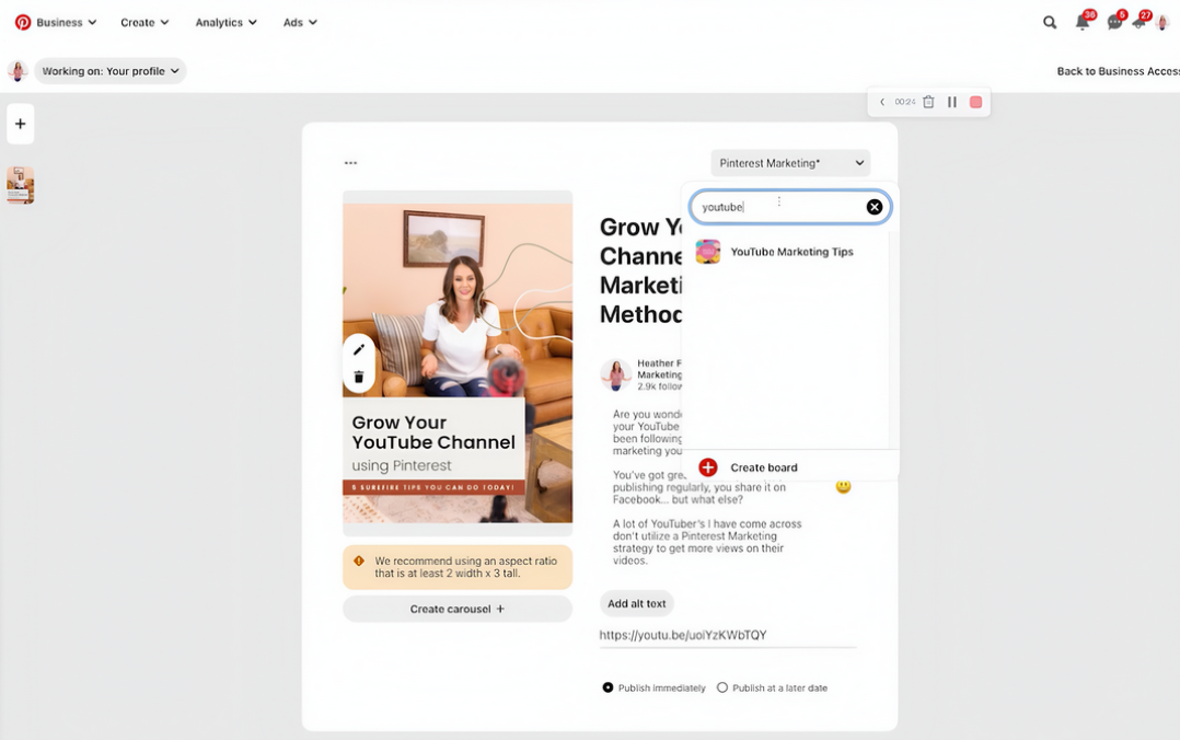 Promuj kanał YouTube na Pintereście