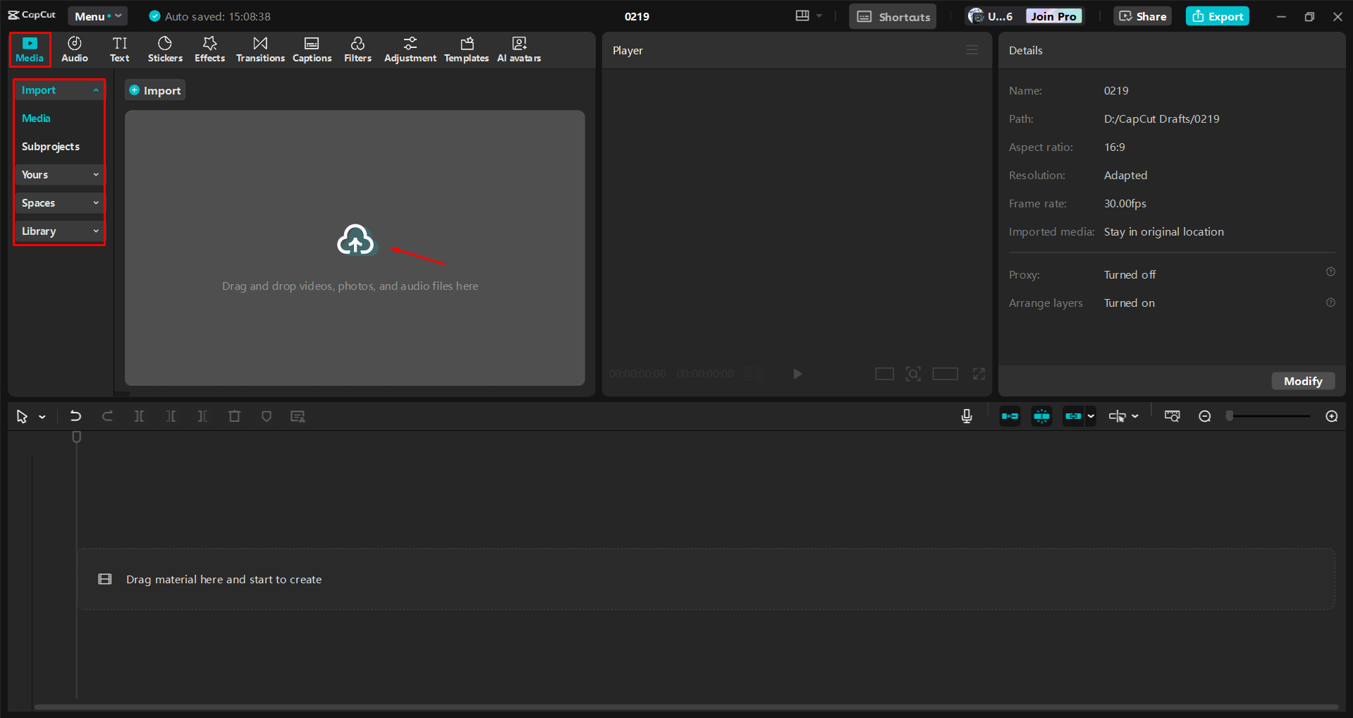 Pag-import ng video sa CapCut desktop video editor
