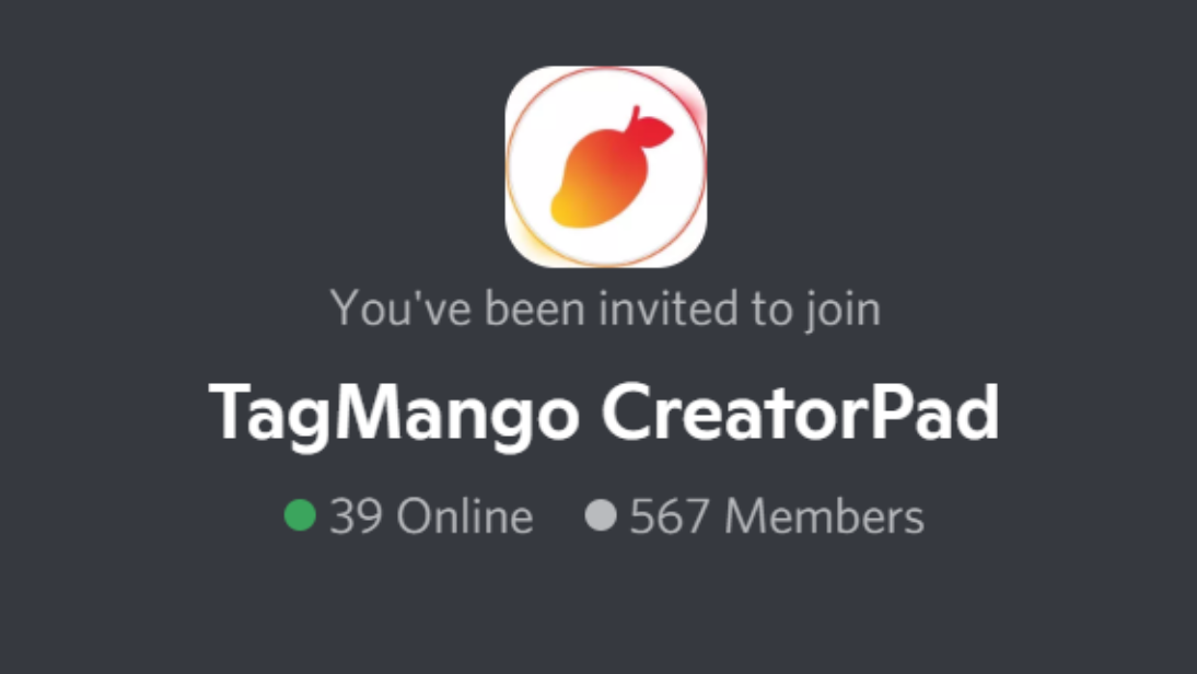 TagMango CreatorPad Discord server for YouTube creators.