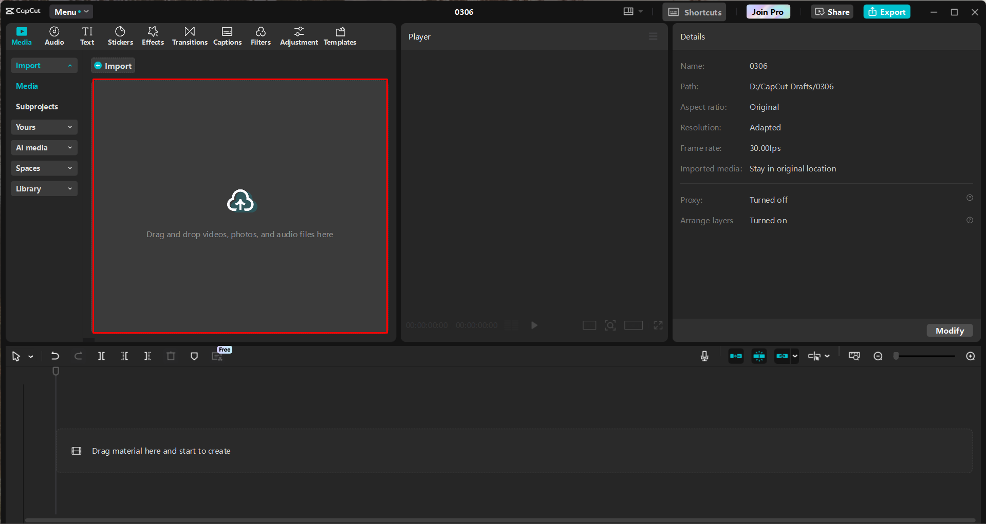 Εισαγωγή βίντεο στον επεξεργαστή βίντεο επιφάνειας εργασίας CapCut