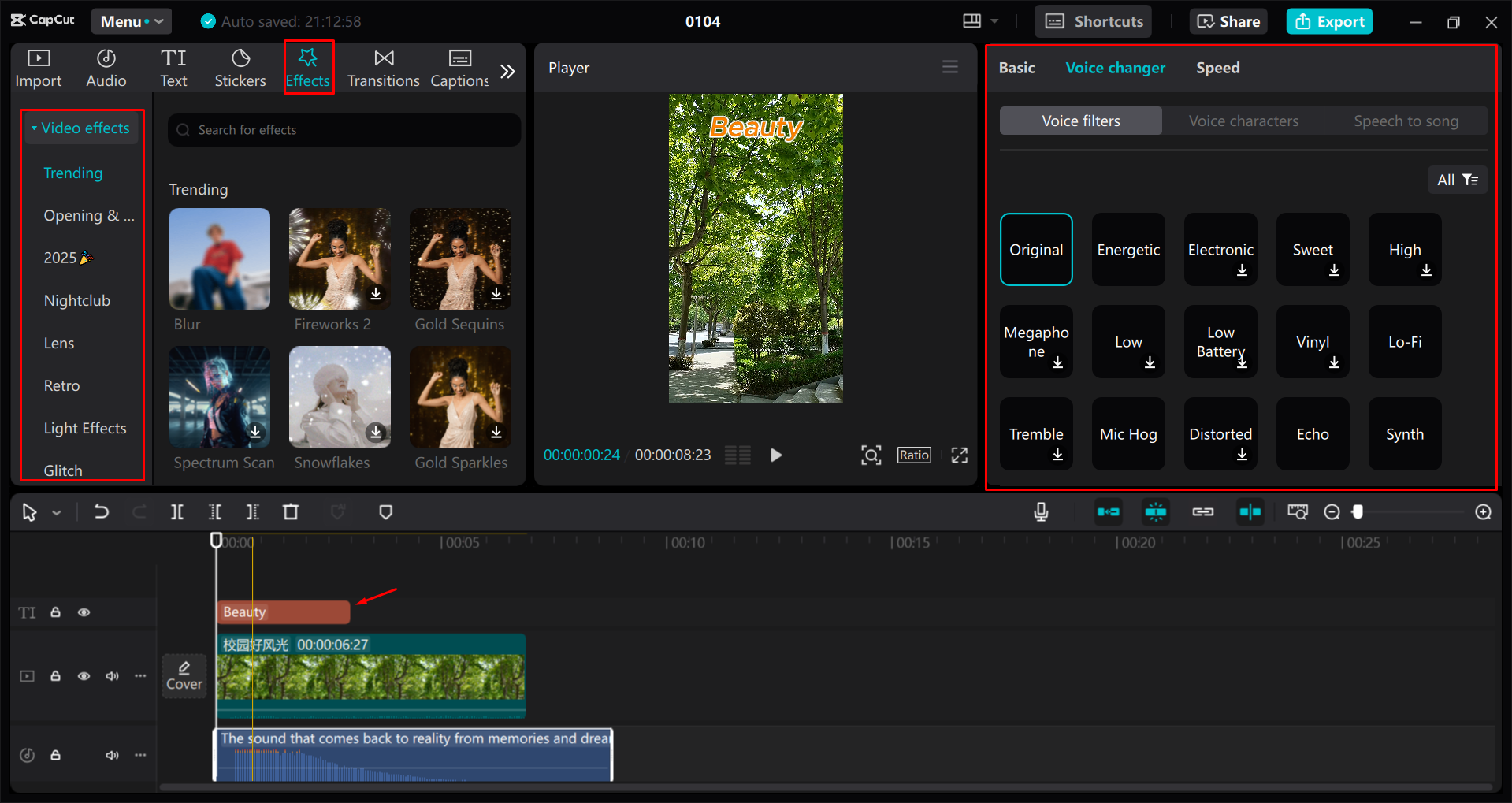 Personalizarea unui scurt videoclip pentru YouTube în editorul video CapCut desktop