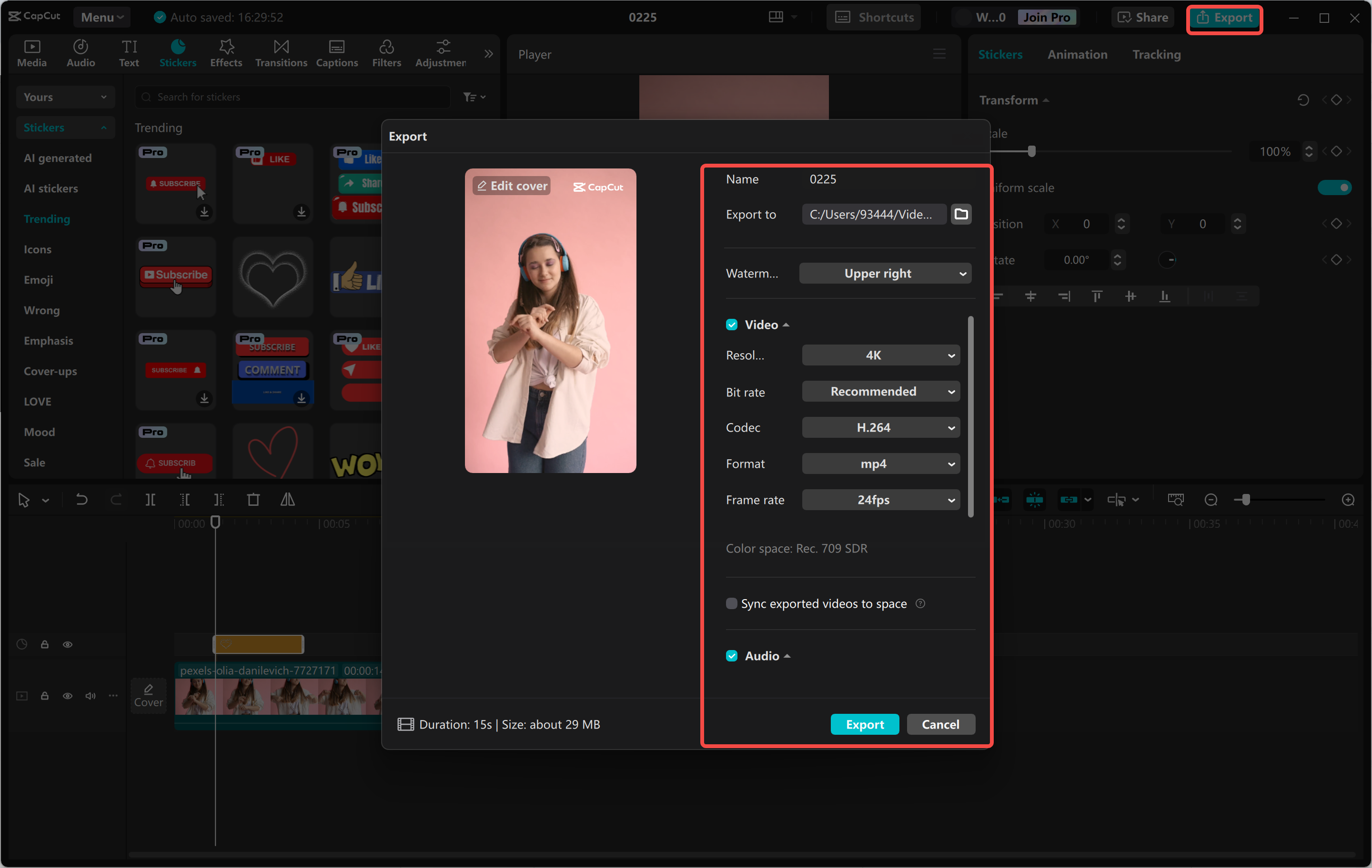 Exporting Instagram Reel from the CapCut desktop video editor