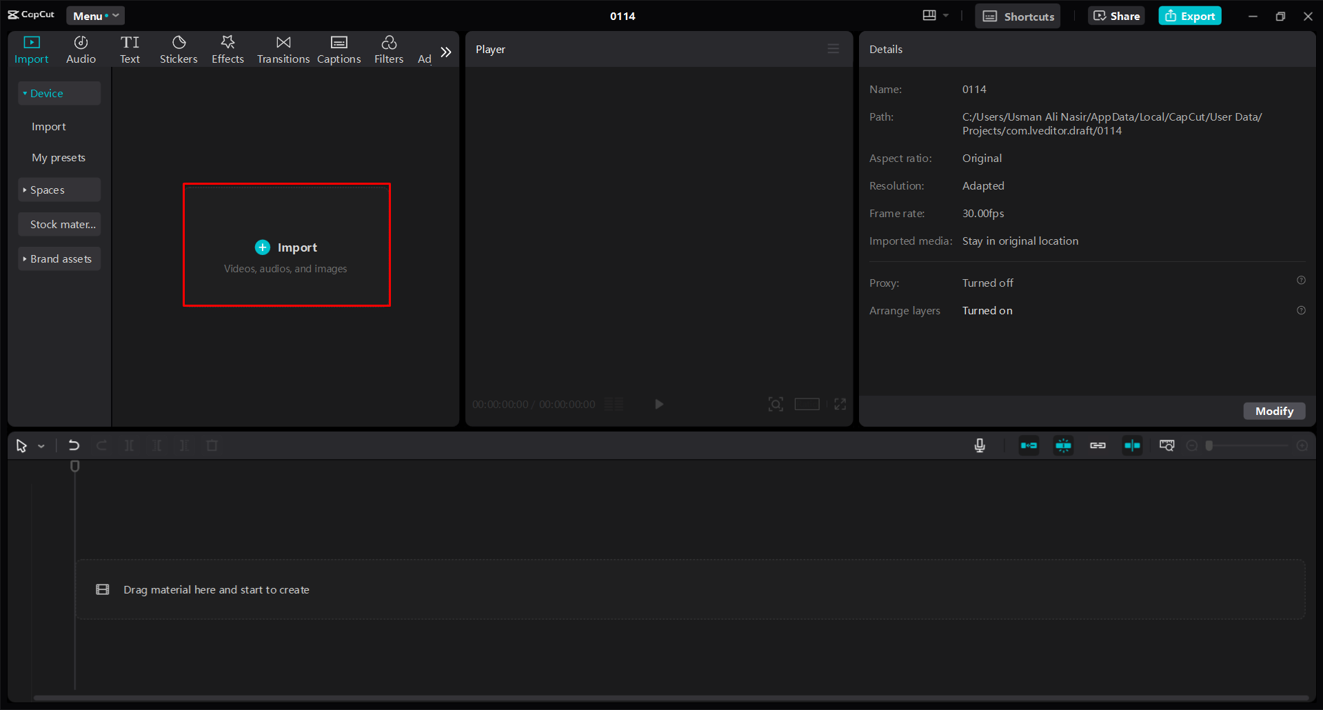 Mengimpor video ke dalam CapCut editor video desktop