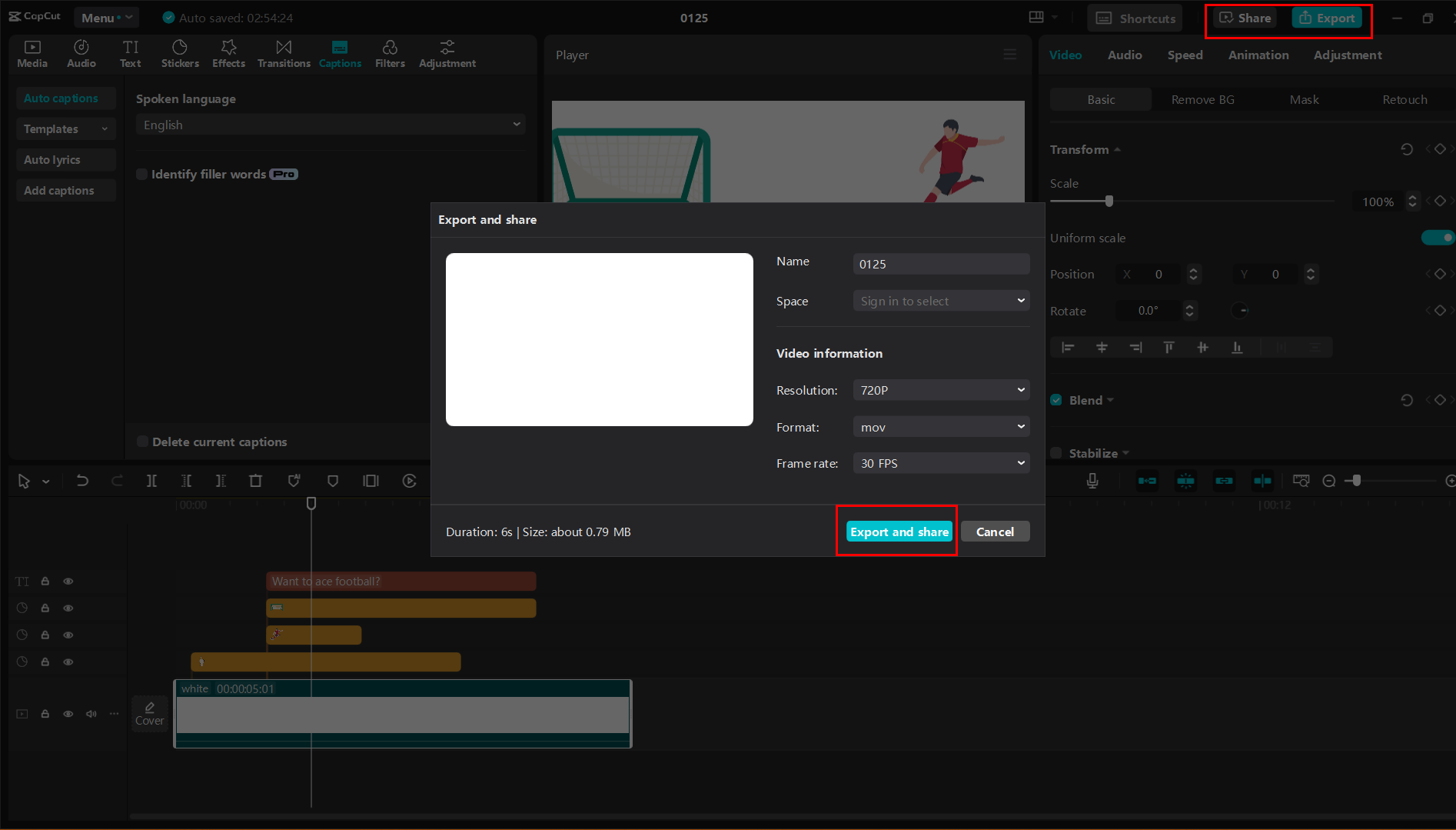 Exporting or sharing the video from the CapCut desktop video editor