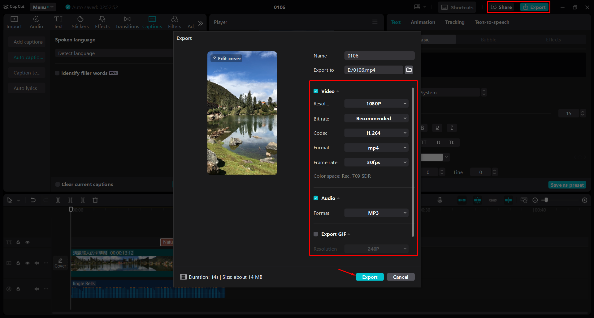 Exporting a video from the CapCut desktop video editor