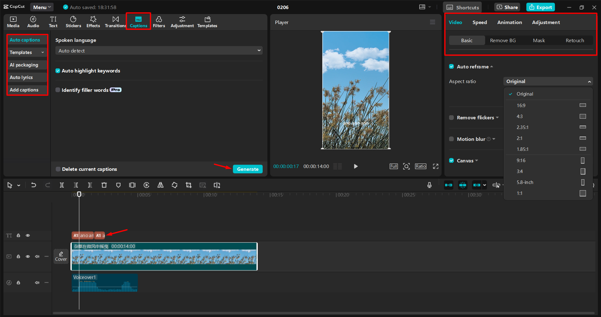 Editing a reel for Instagram in the CapCut desktop video editor