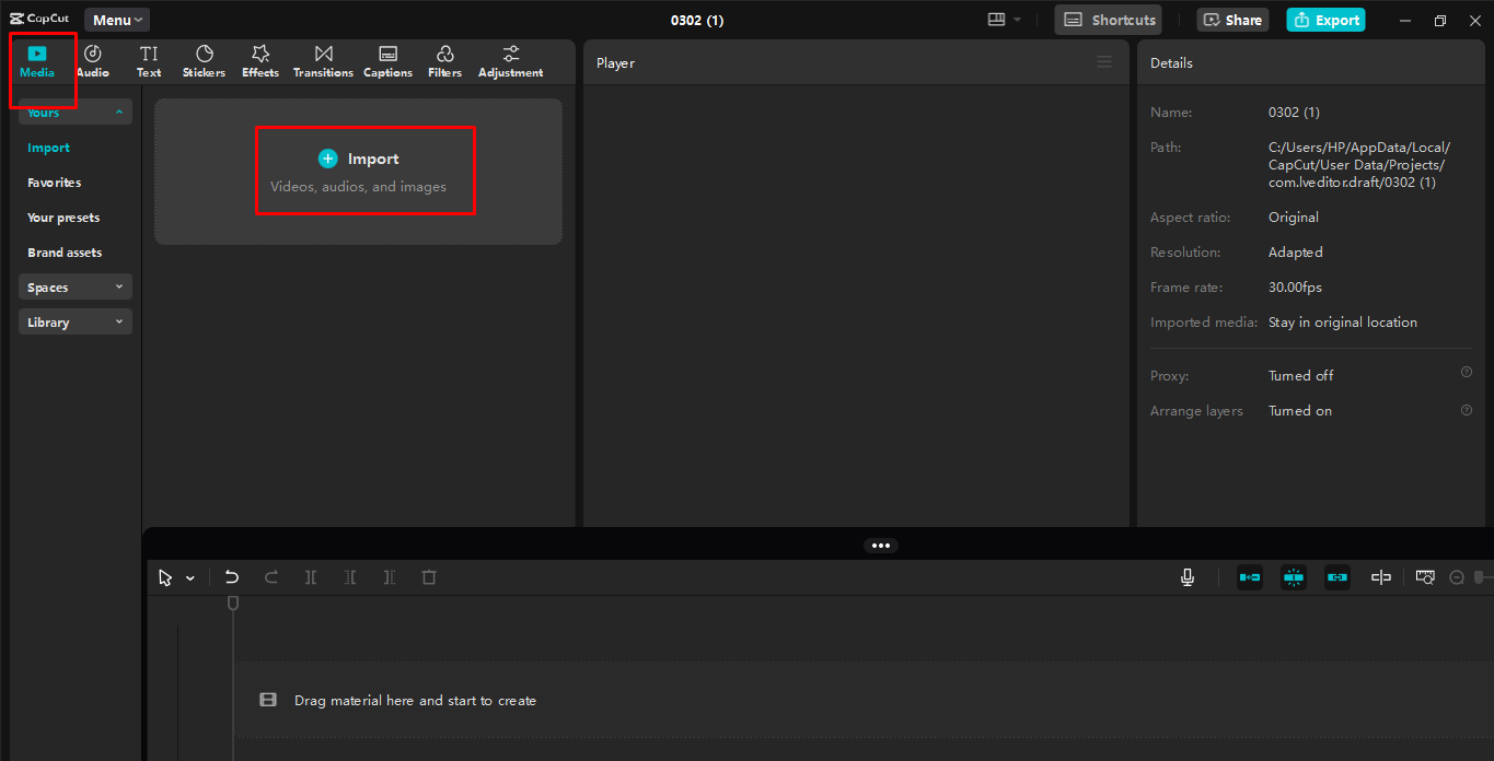 Importing an image to the CapCut desktop video editor