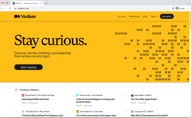 Interfaz de Medio - el mejor lugar para anunciar canales de YouTube
