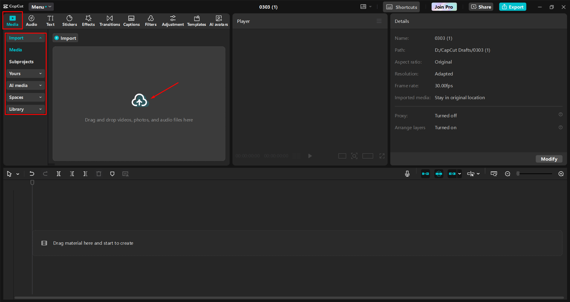 Importing an image into the CapCut desktop video editor
