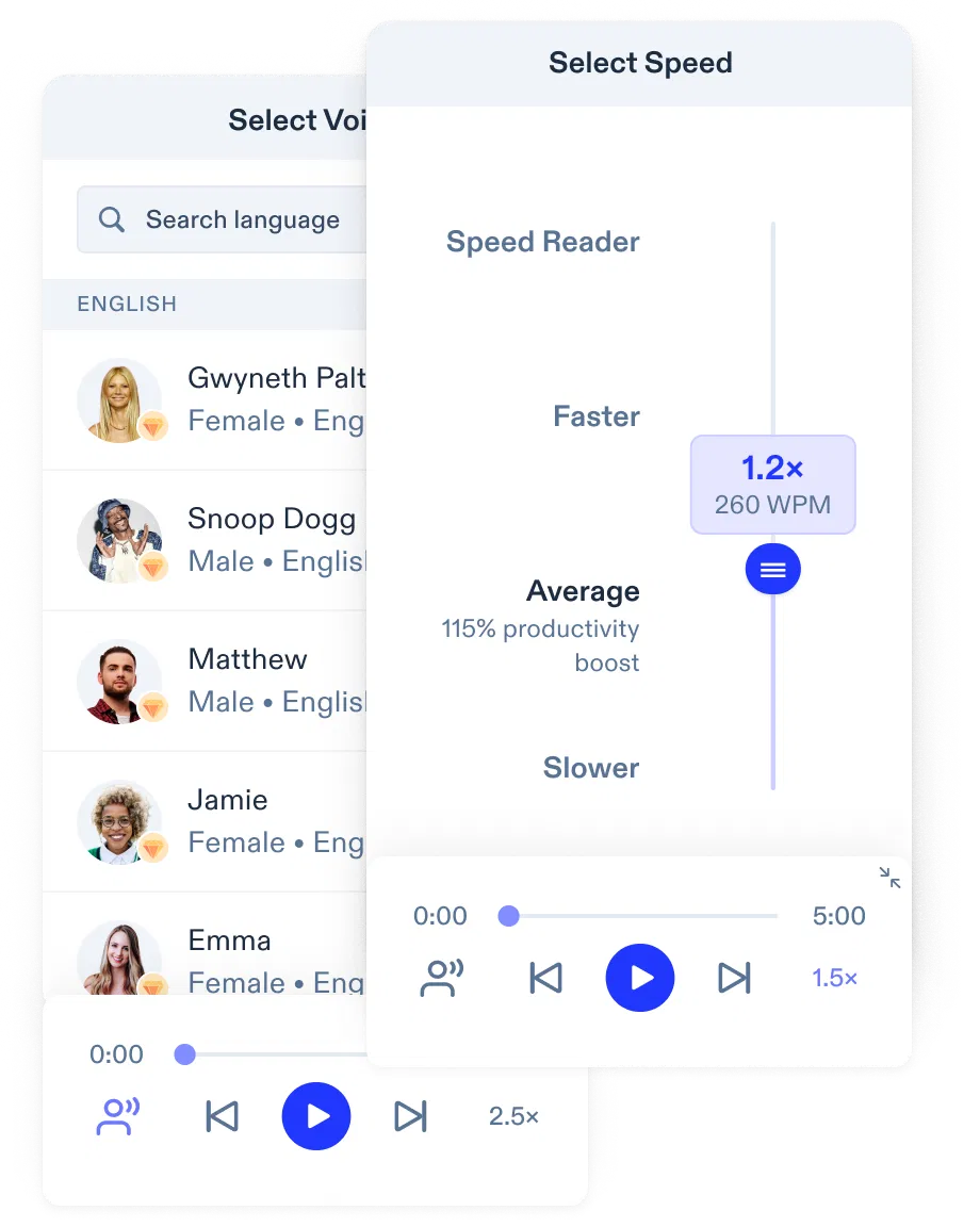 Interface showing how to do AI voice synthesis in Speechify