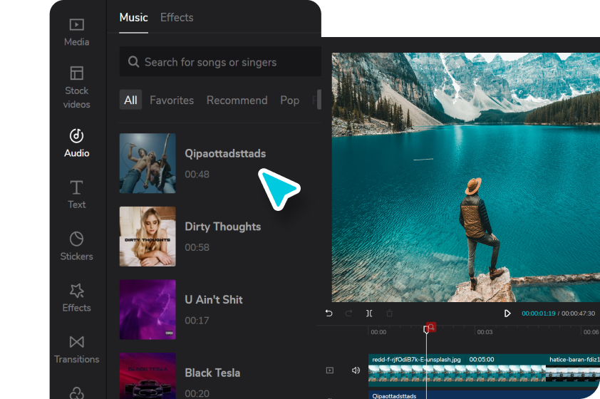 Step 2: Add audio and text and transitions to slideshow