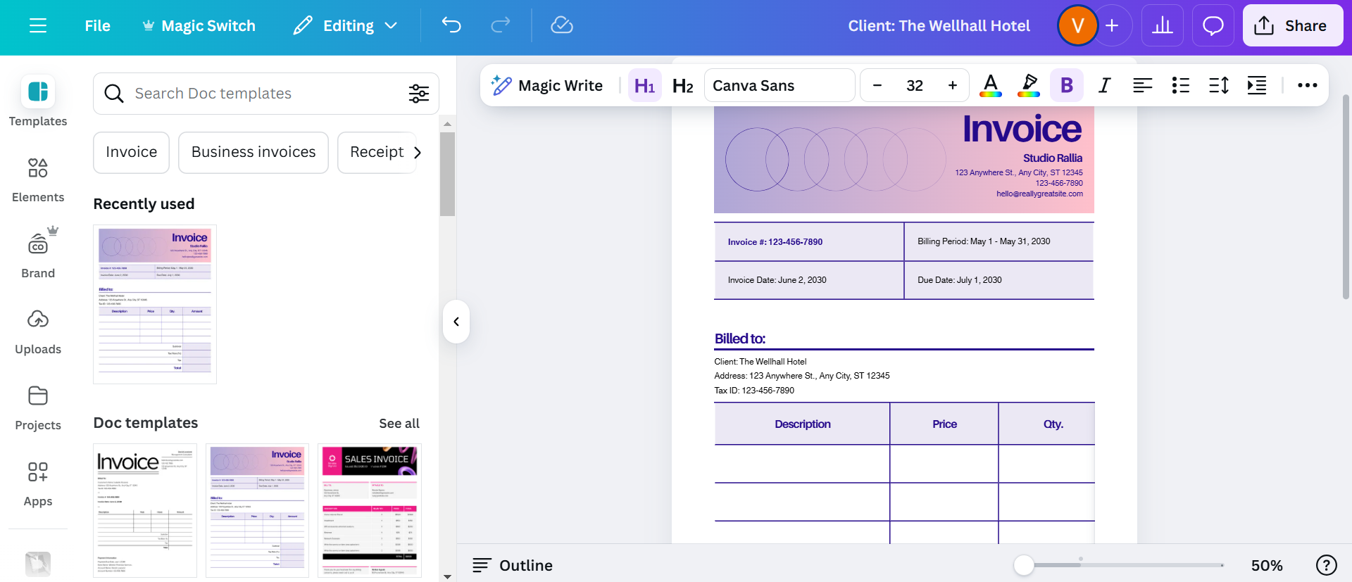 Canva fake invoice generator