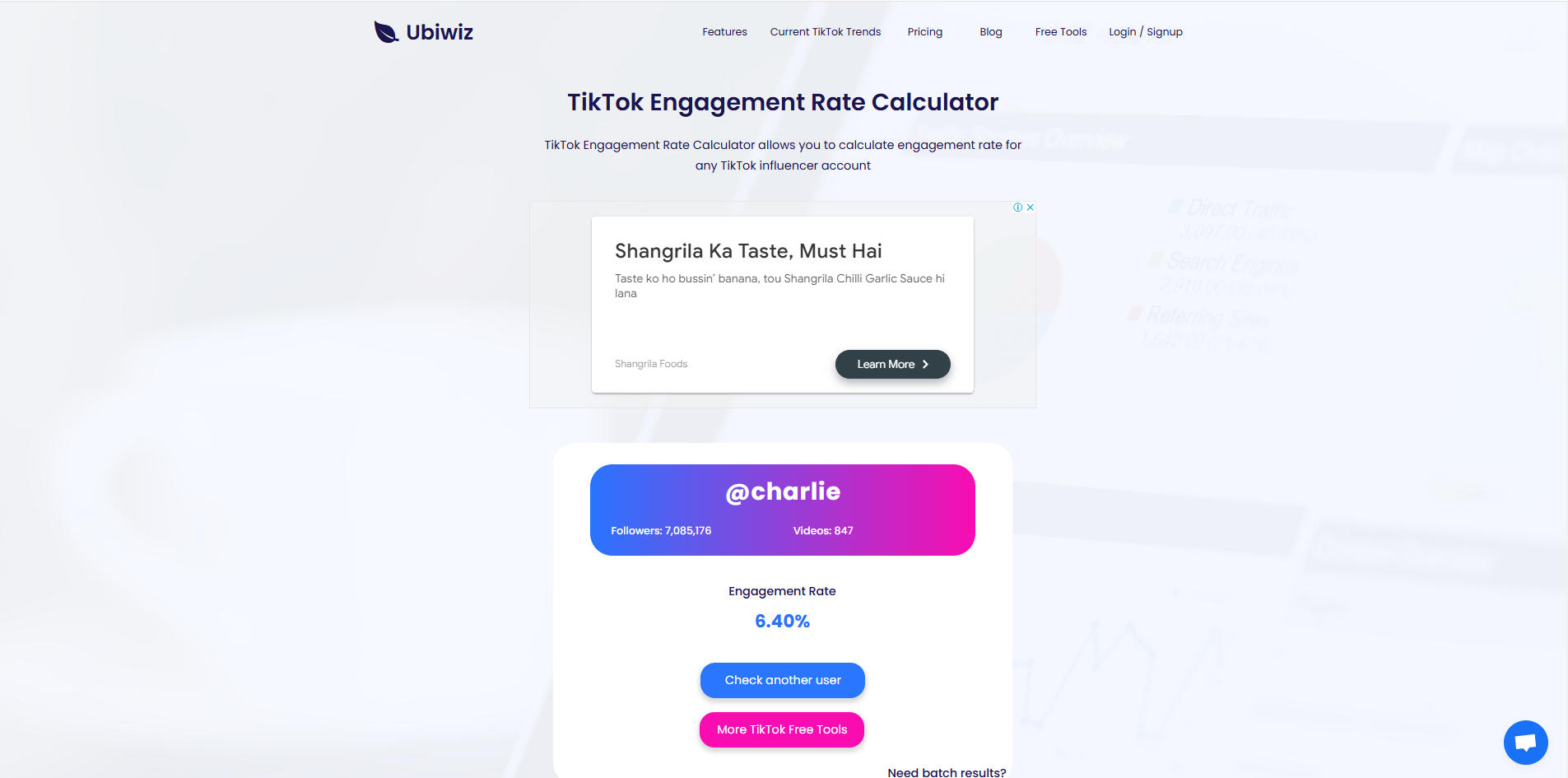 Интерфейс Ubiwiz - идеальный онлайн-инструмент для отслеживания уровня вовлеченности TikTok
