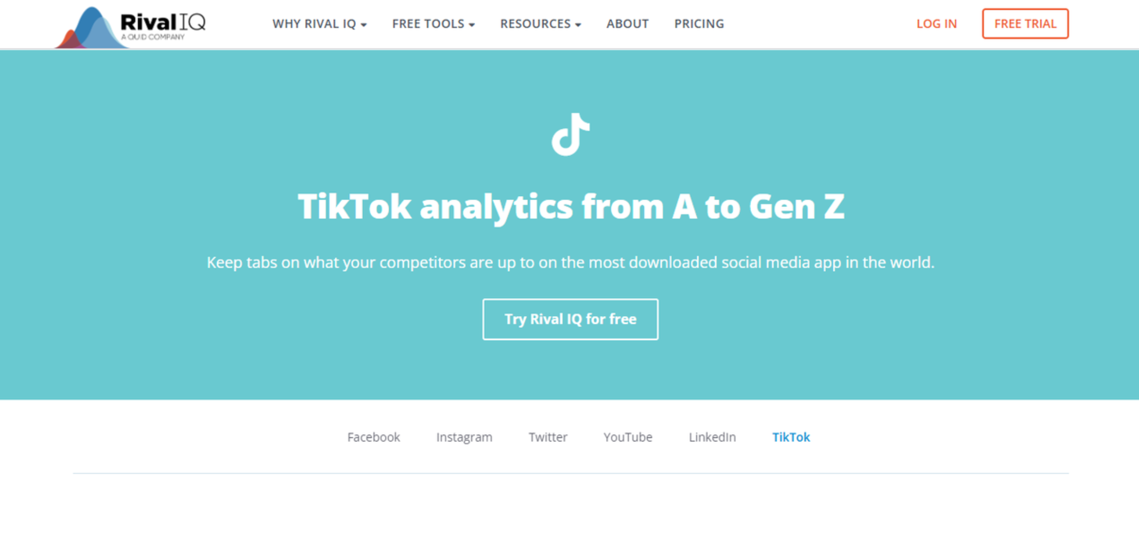 Interface of Rival IQ - an easy-to-use free TikTok analytic tool