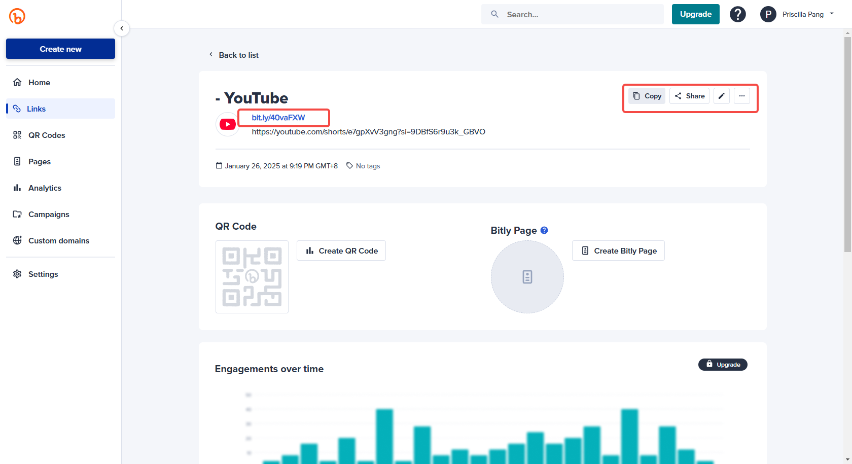 Share the short link to other sites