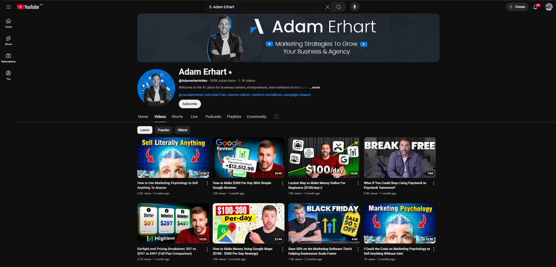 Adam Erhart - saluran penggodaman pertumbuhan YouTube yang popular