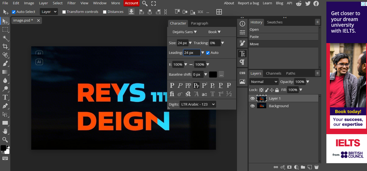 Photopea's interface