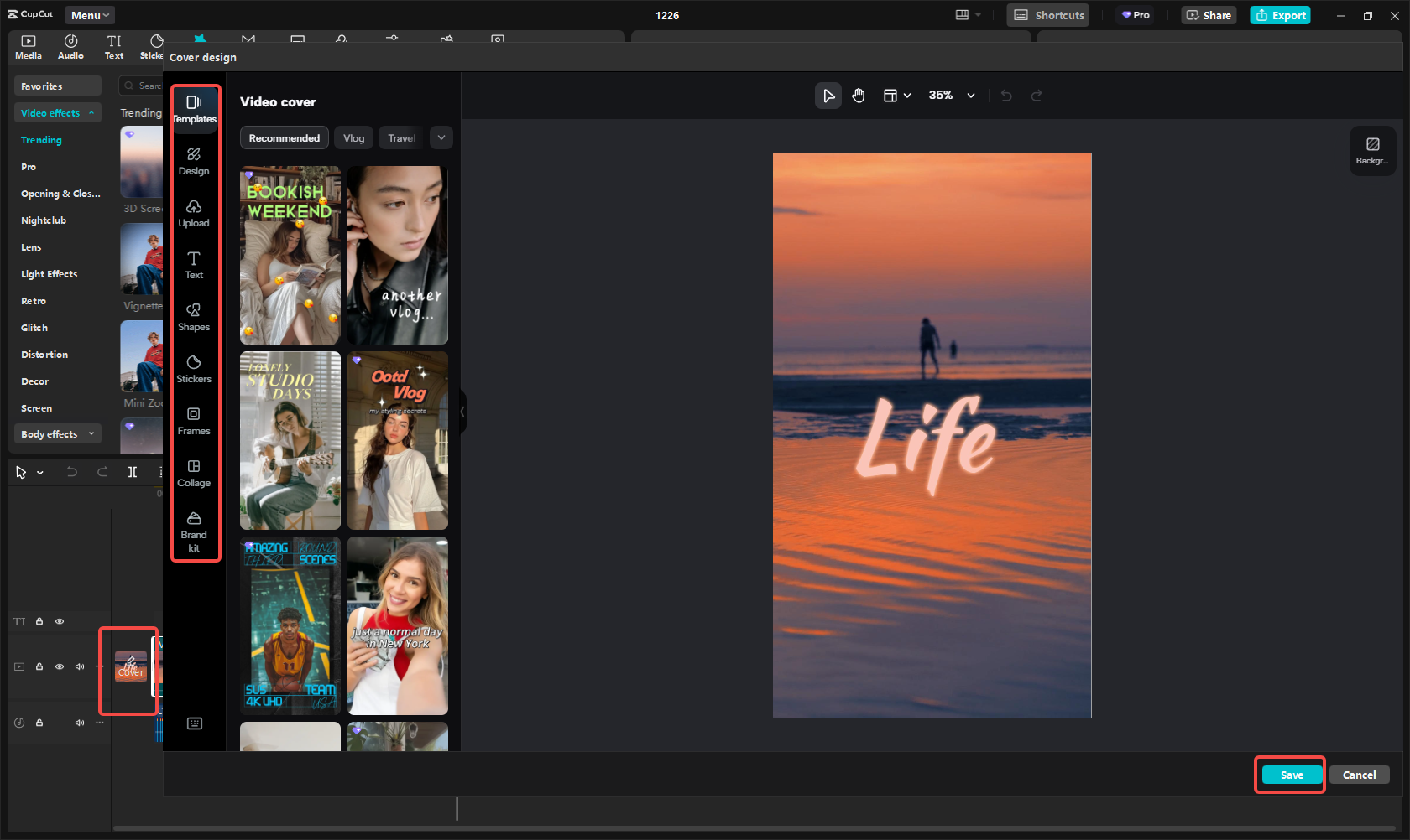 Customizing the video cover in CapCut