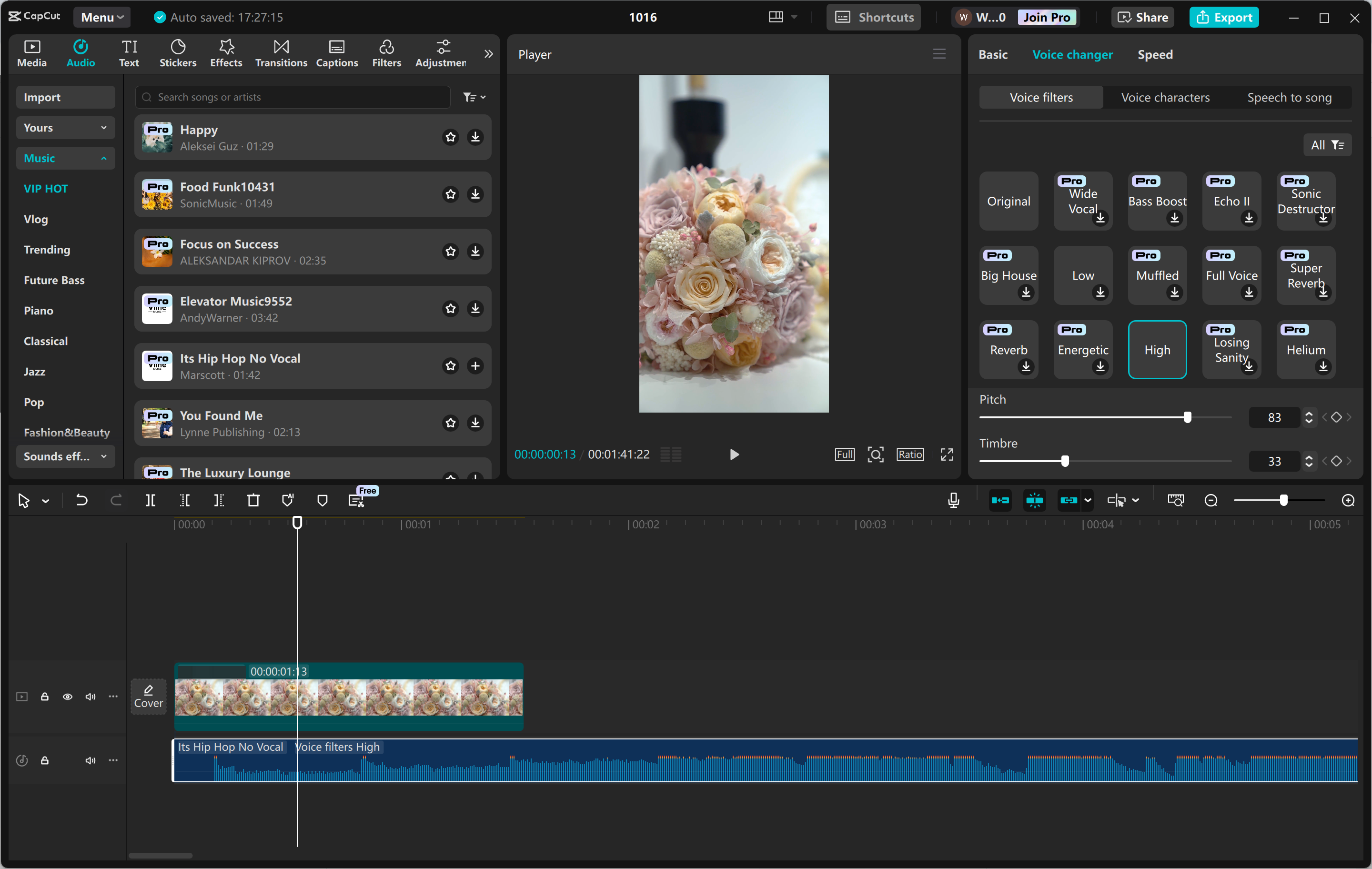 Editing interface of the CapCut desktop video editor - the best tool to add voiceover to Instagram reels