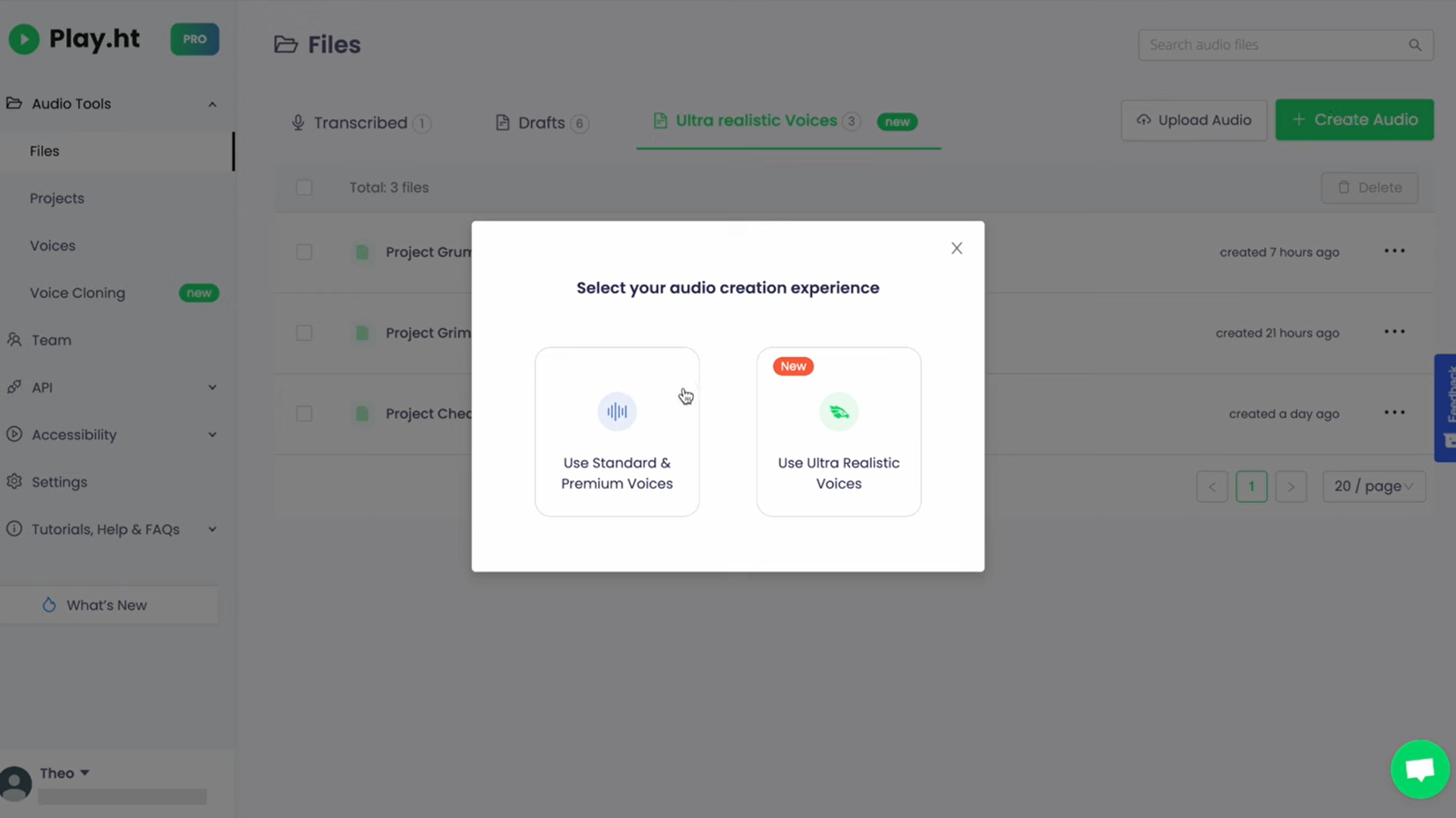 Interface of PlayHT - a widely used conversational AI voice bot
