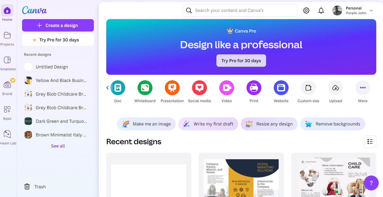 Canva 인터페이스