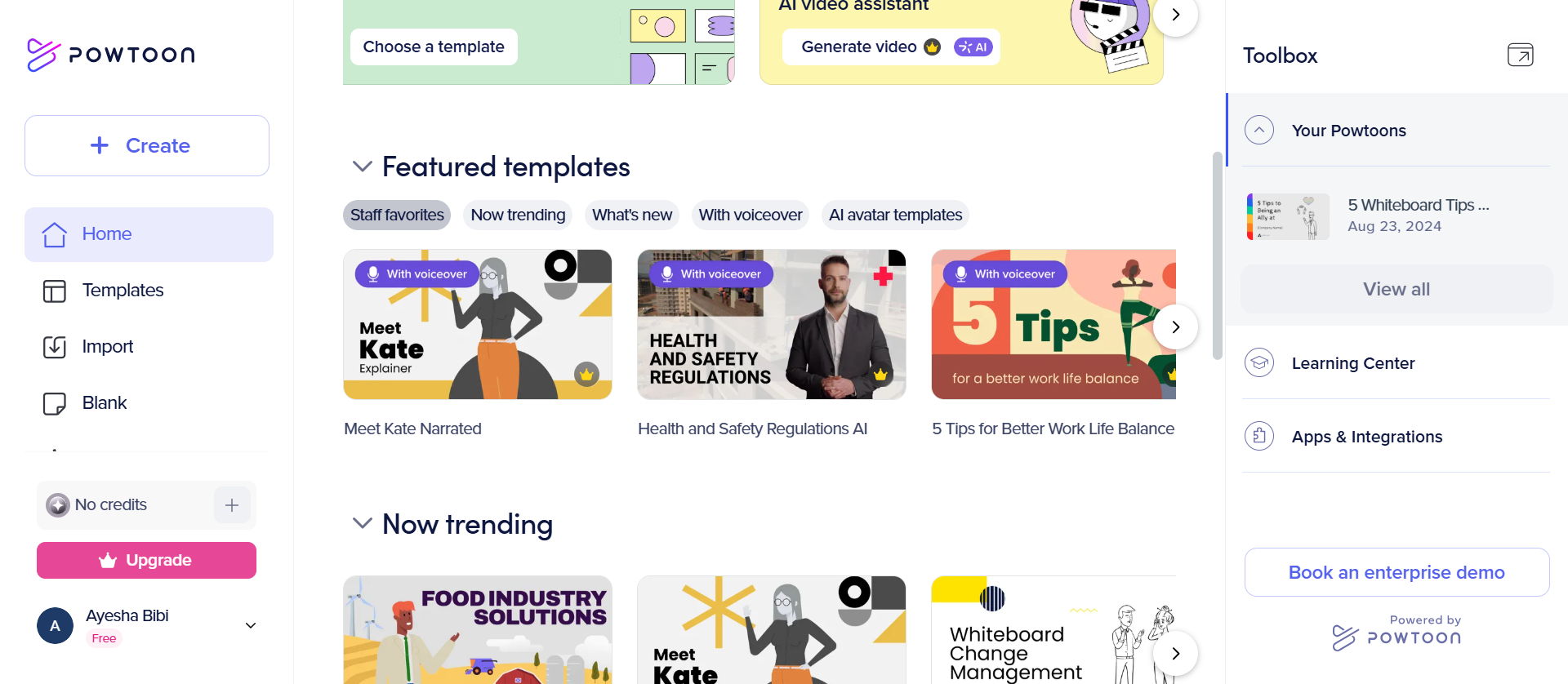 The interface of Powtoon - an easy-to-use animated explainer video production tool