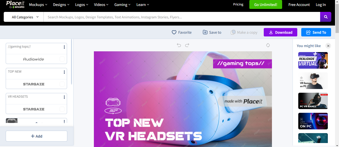 Buat header YouTube di Placeit