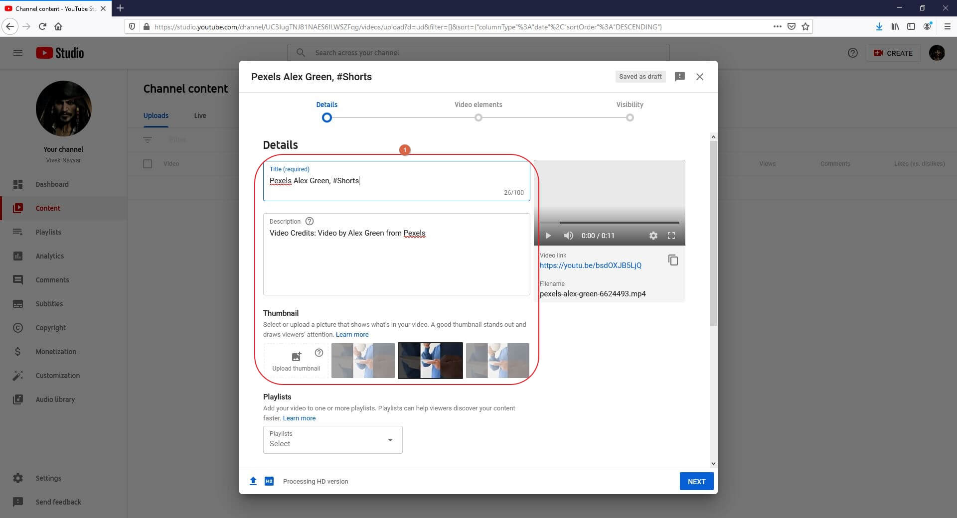 Hochladen von YouTube-Shorts auf den Kanal