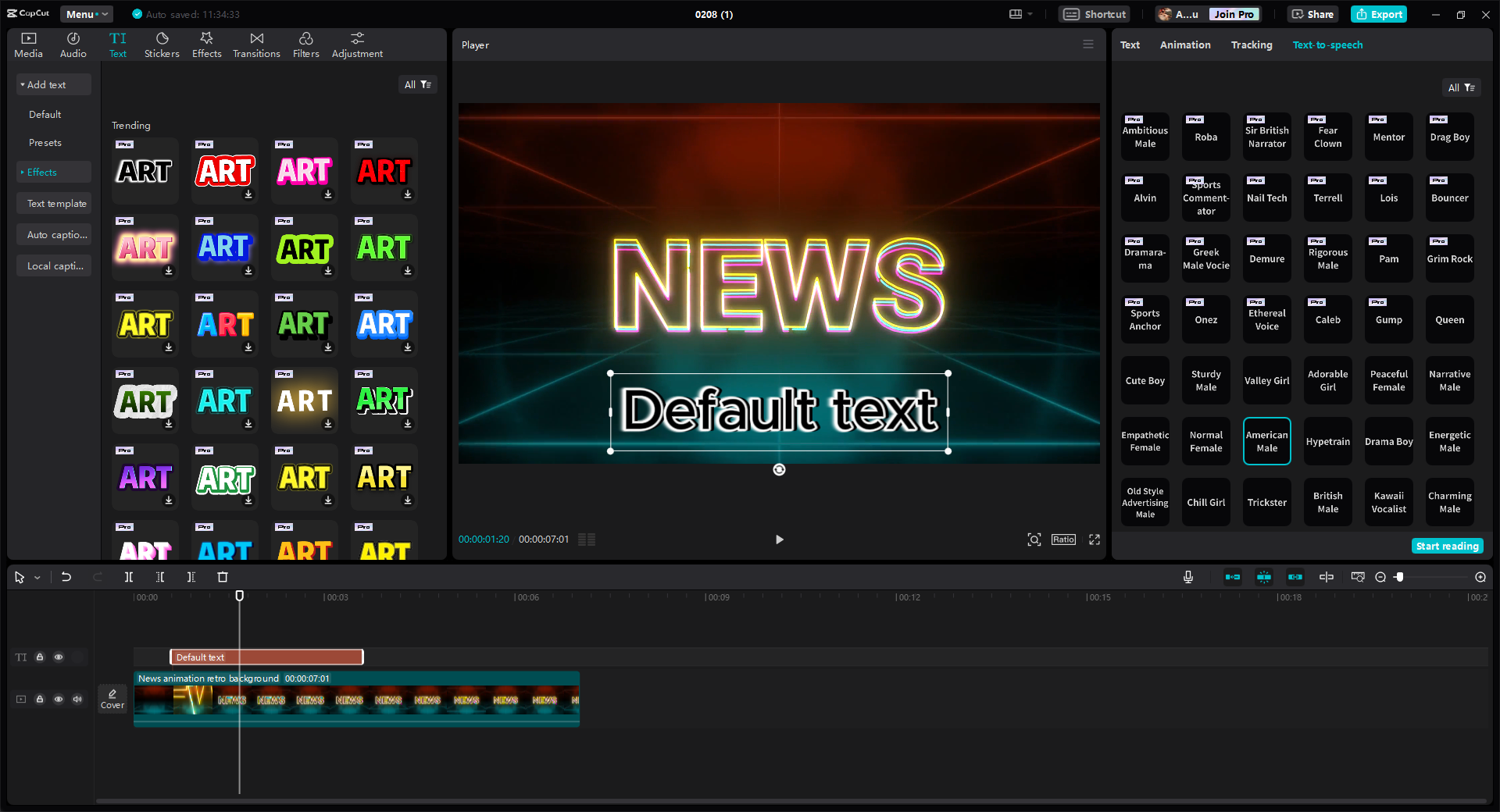 CapCut desktop video editor's text-to-speech feature
