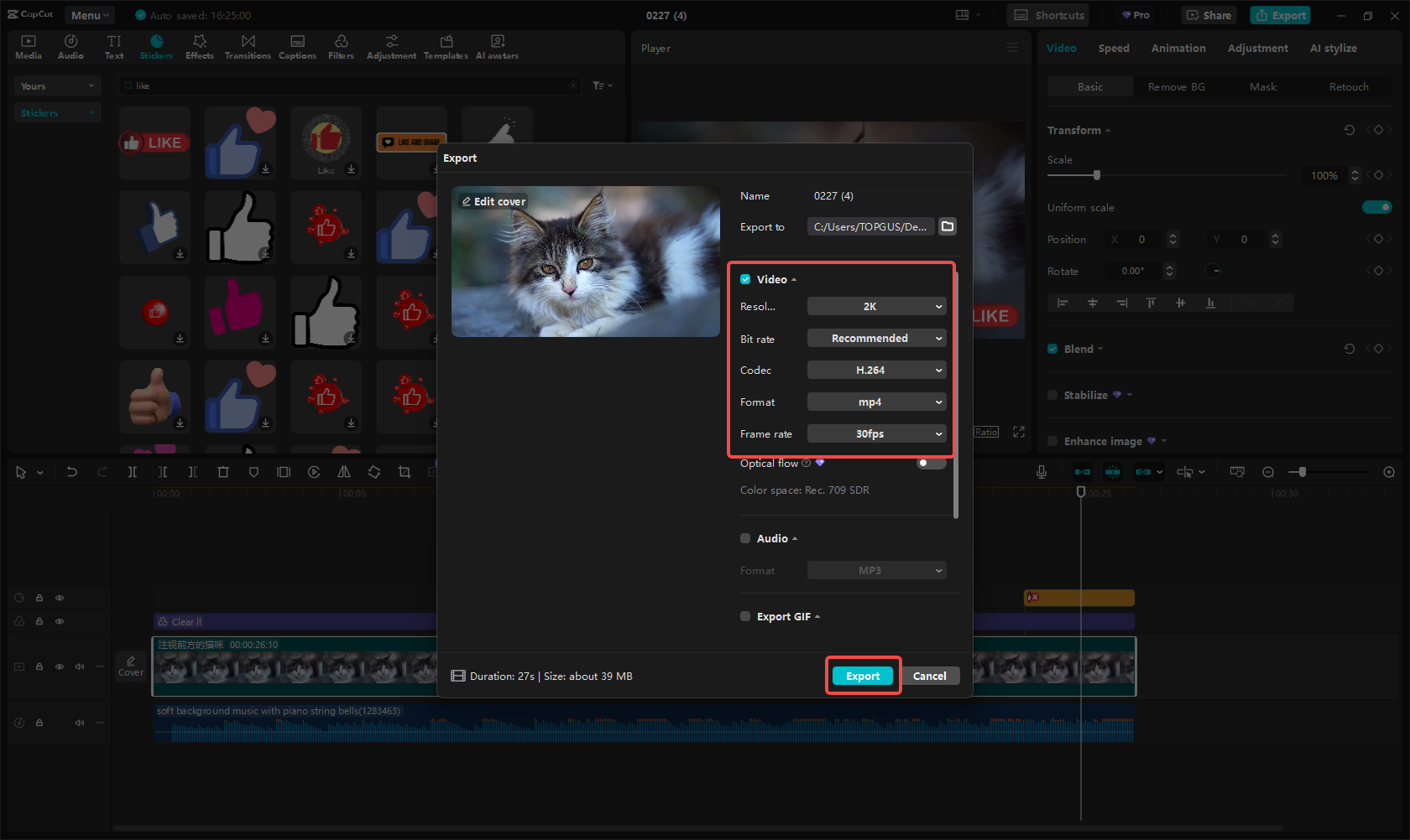 Export a sdílení videí na YouTube