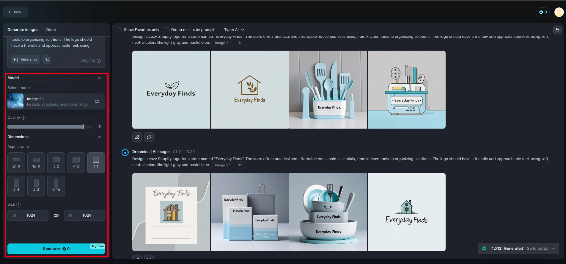 Dreamina에서 Shopify 로고 생성