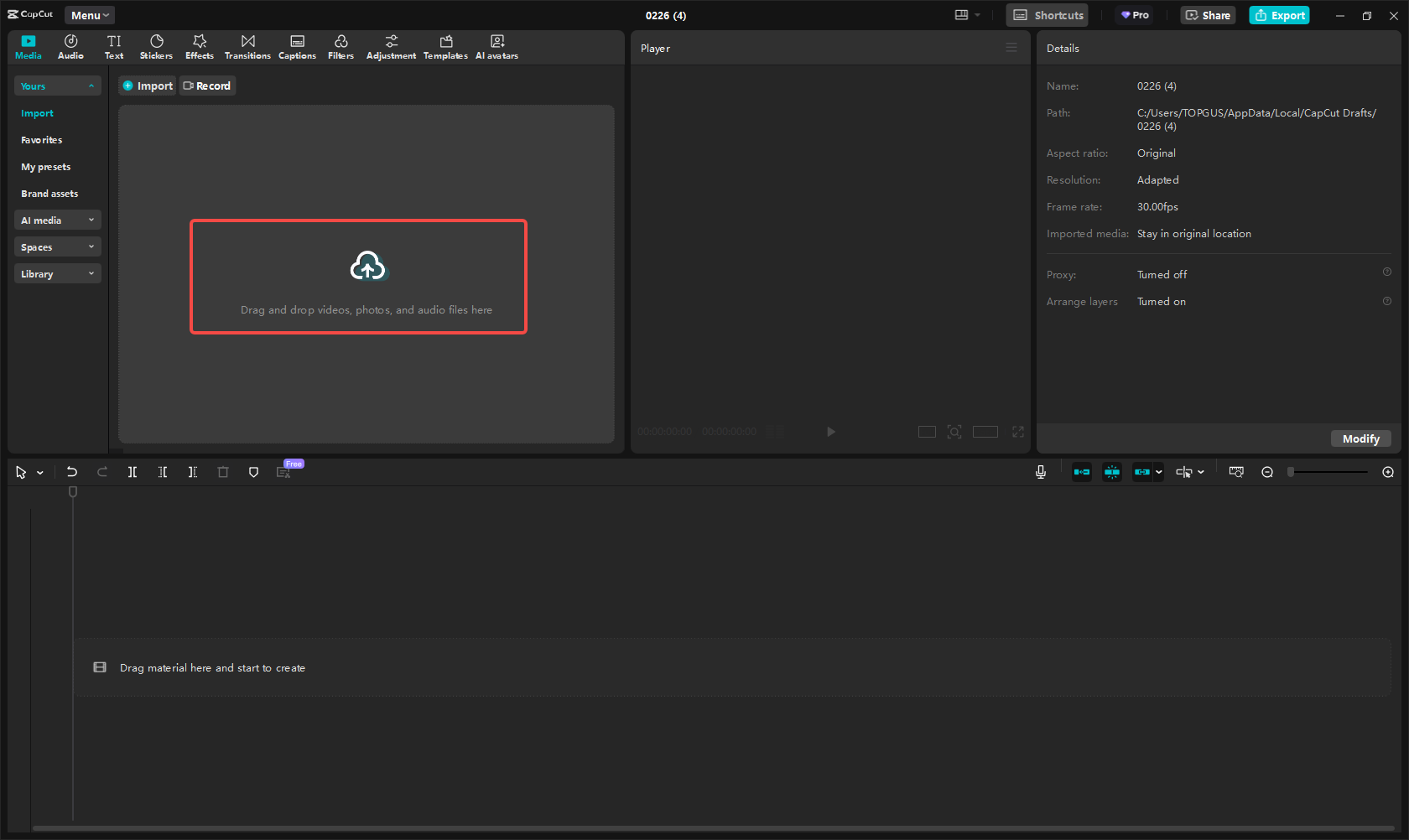 Import your videos into CapCut