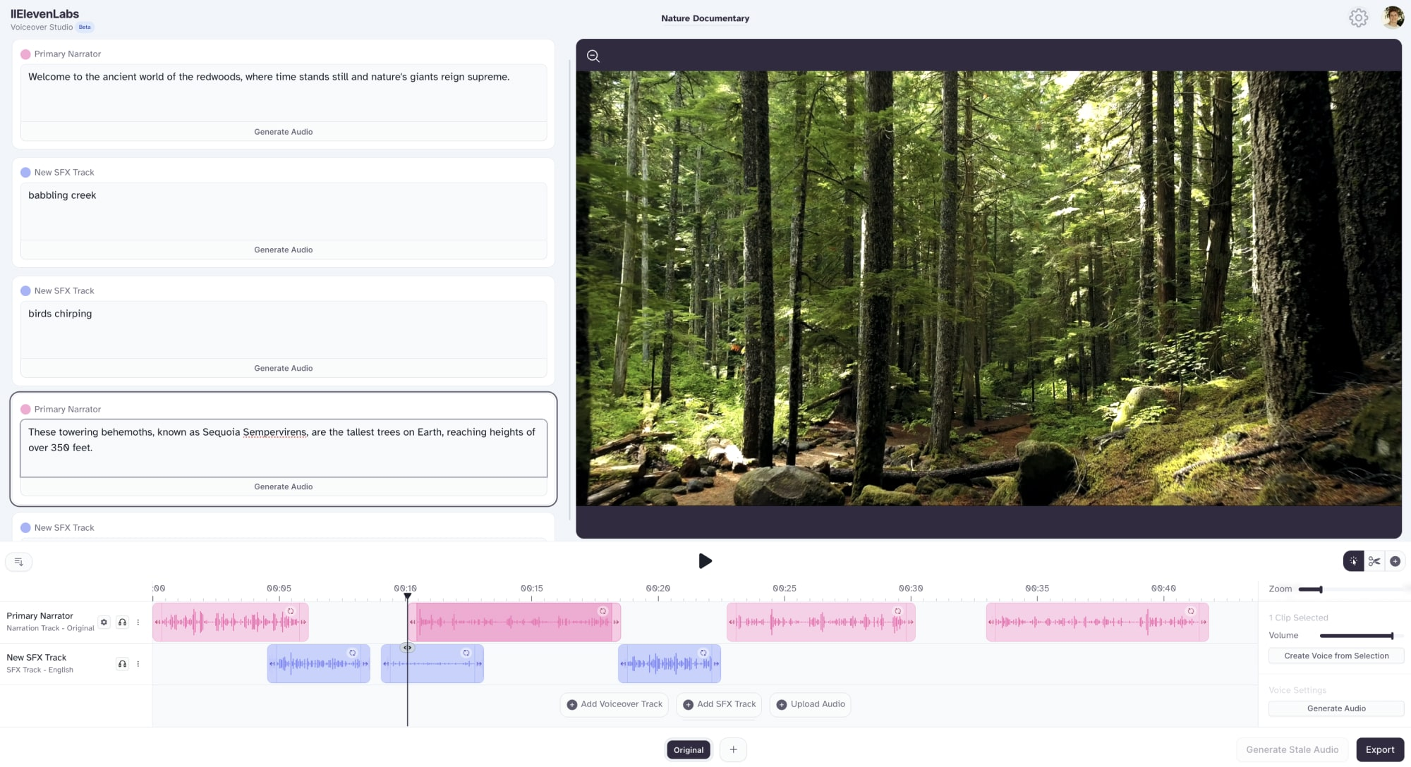 Interface of ElevenLabs - the perfect conversational AI voice bot