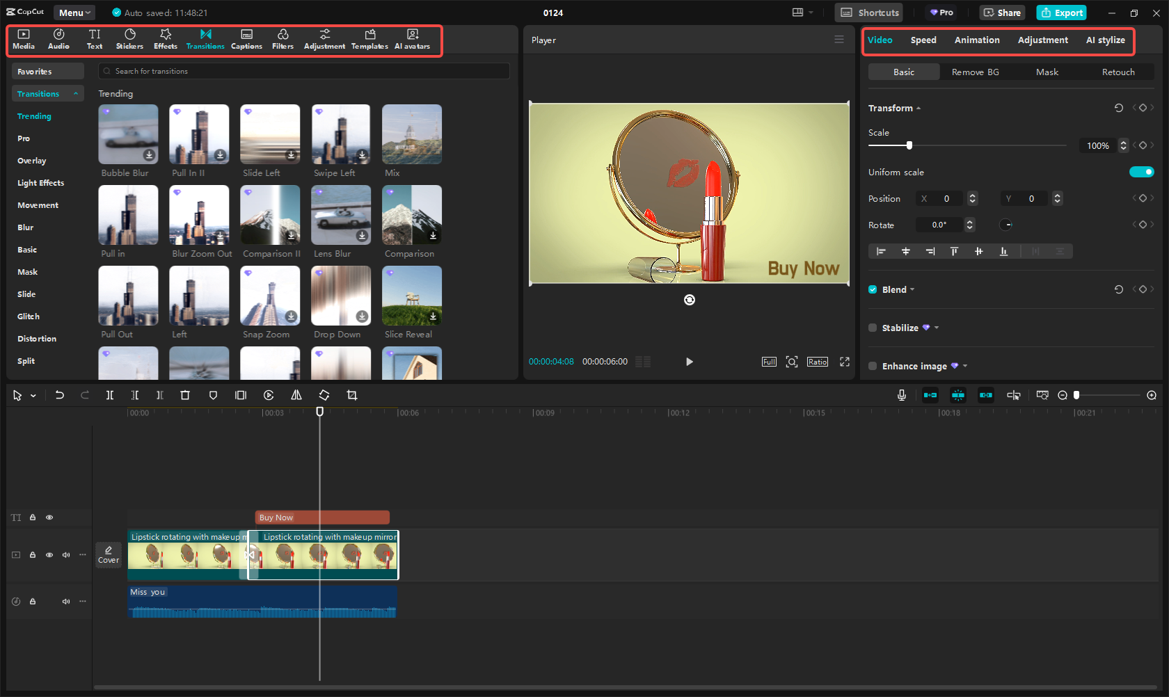 Modifica del video dell'annuncio paraurti in CapCut