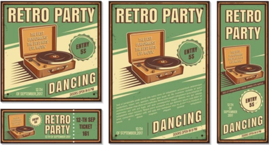 Cas d'utilisation d'un effet de grain de bois dans Illustrator : affiches de style vintage