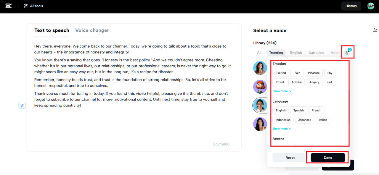 Apply filters to find the perfect vocies