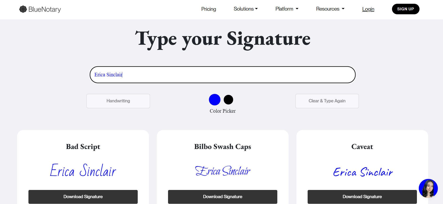 Elegante firma de nombre con BlueNotary