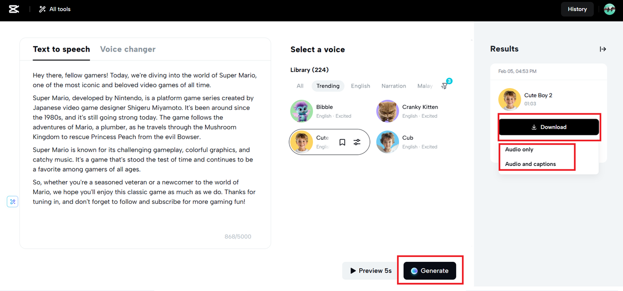 Generate and download option