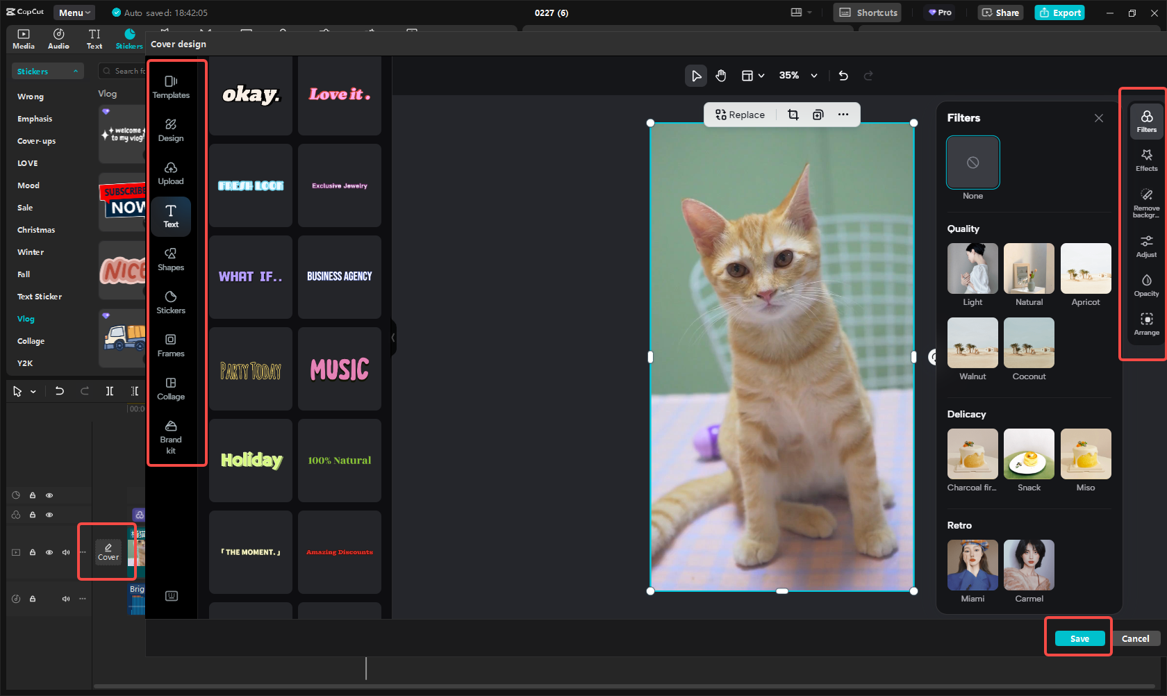 Customizing the video thumbnail in CapCut