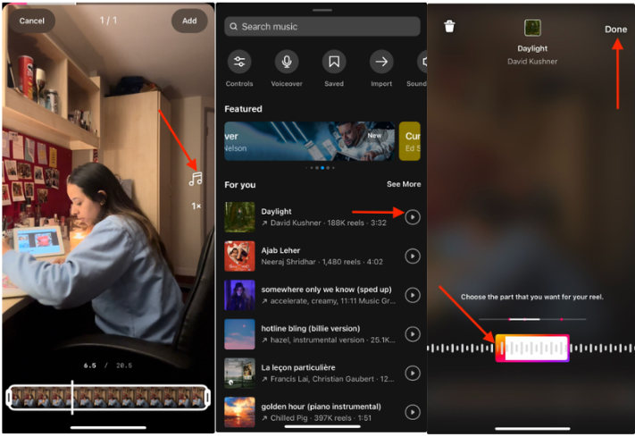 Showing how to add audio to add audio to Instagram post