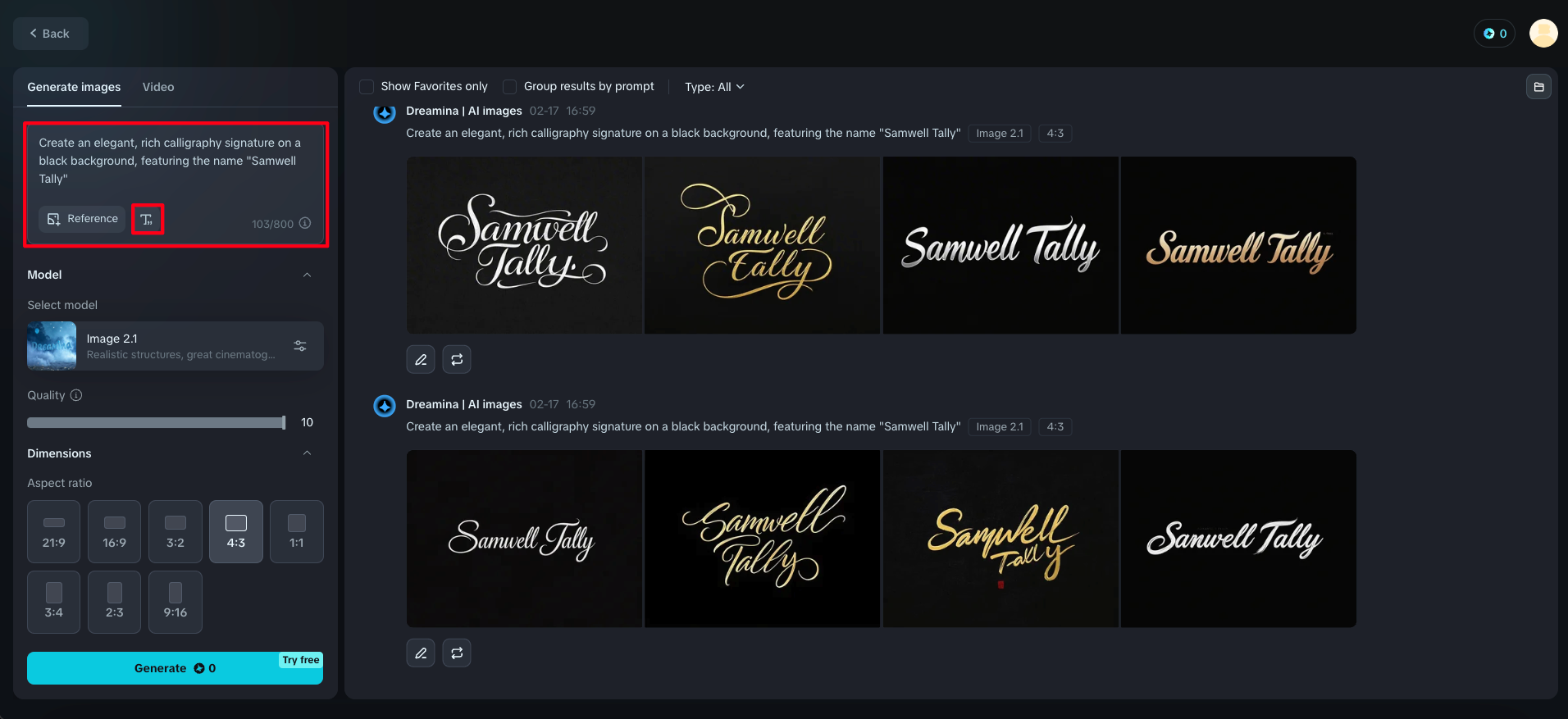 Online calligraphy signature generator