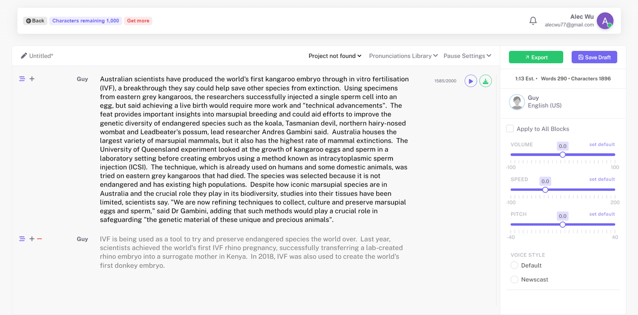 Using Odio.ai for converting text-to-AI-speech