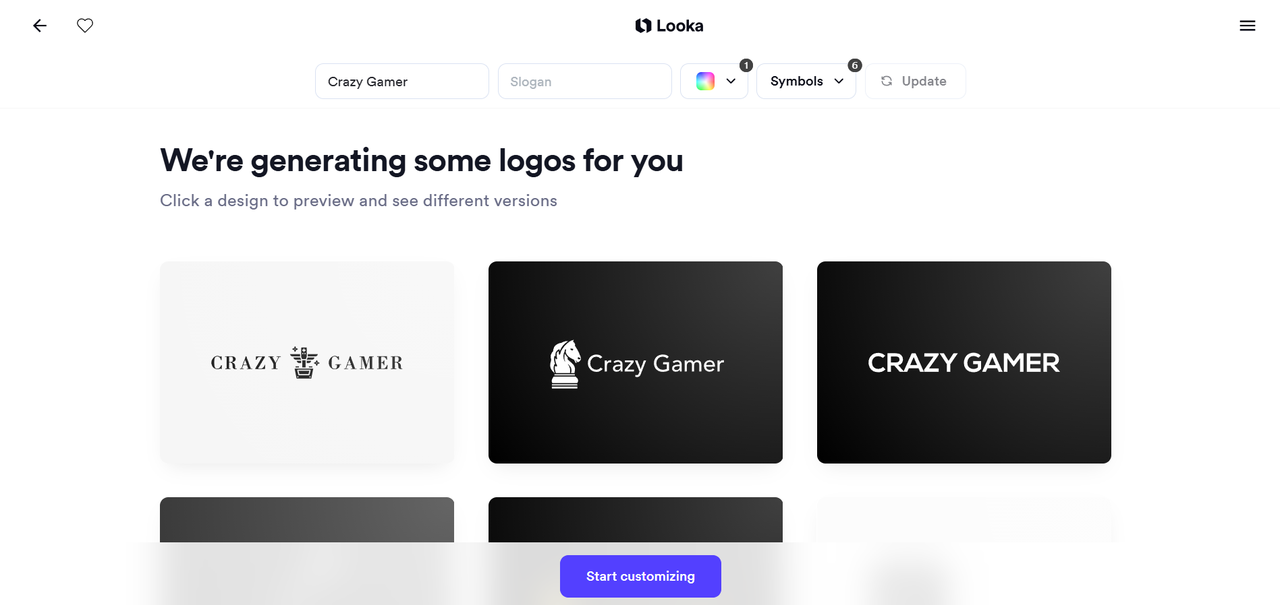 Custom YouTube logo designs created by Looka's AI