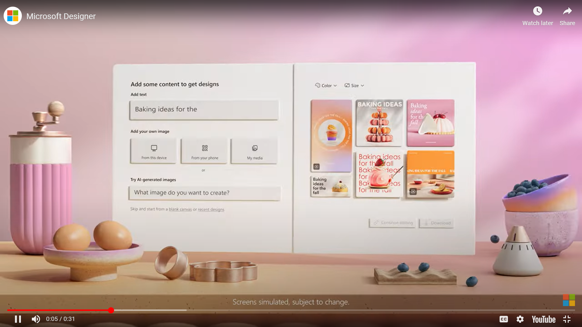 Microsoft Designer帶有彩色動畫的YouTube廣告示例