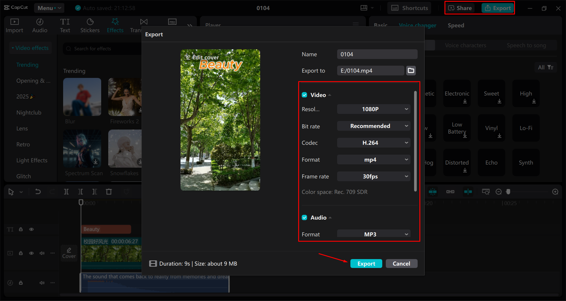 Exportul unui videoclip din editorul video CapCut desktop